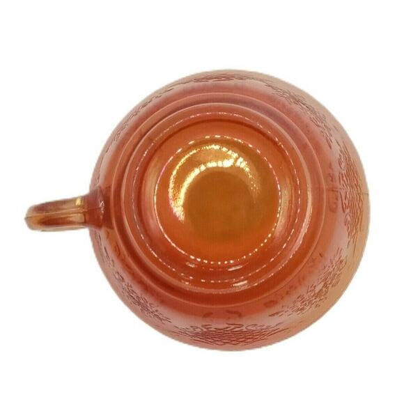 Vintage Carnival Glass Cup Saucer Marigold Amber Floral Lattice MCM Decor VTG - Picture 6 of 12